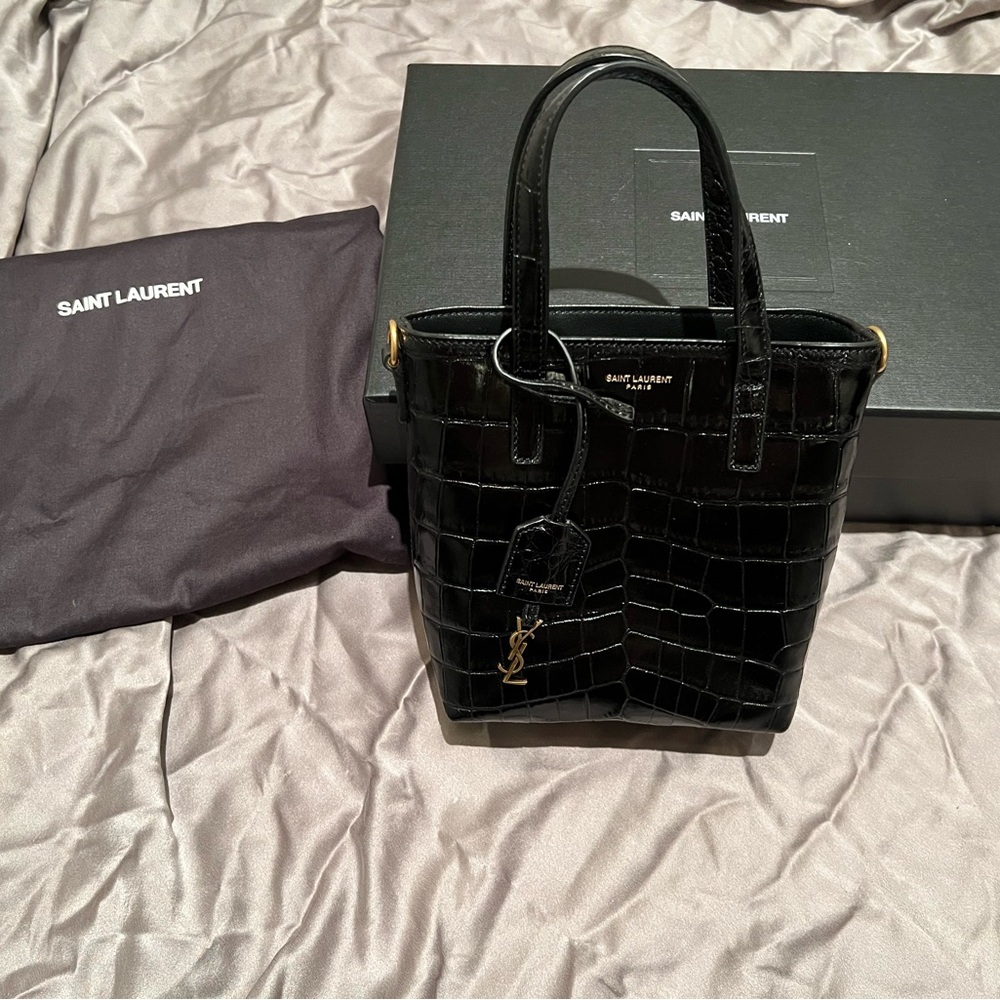 New Saint Laurent Mini Croc Embossed Tote